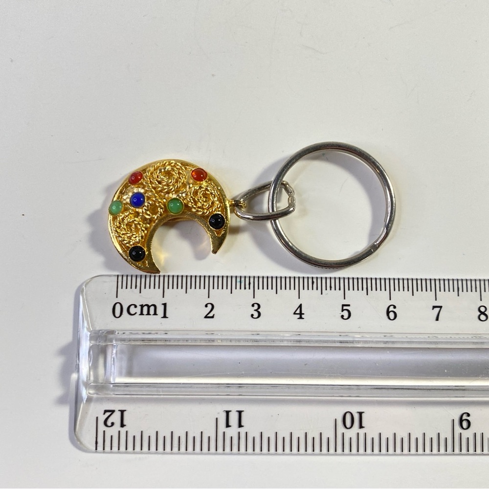 Vintage Crescent Moon Keychain with Colorful Stones - Picture 3 of 4